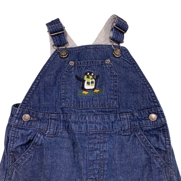 Gymboree Toddlers Embroidered Penguin Blue Jeans Denim Blue Overalls Bib 2T - Picture 3 of 8